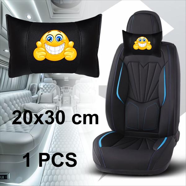 Auto Nackenkissen 20x30cm Nackenpolster Leder Schwarz mit Druck Design Smiley